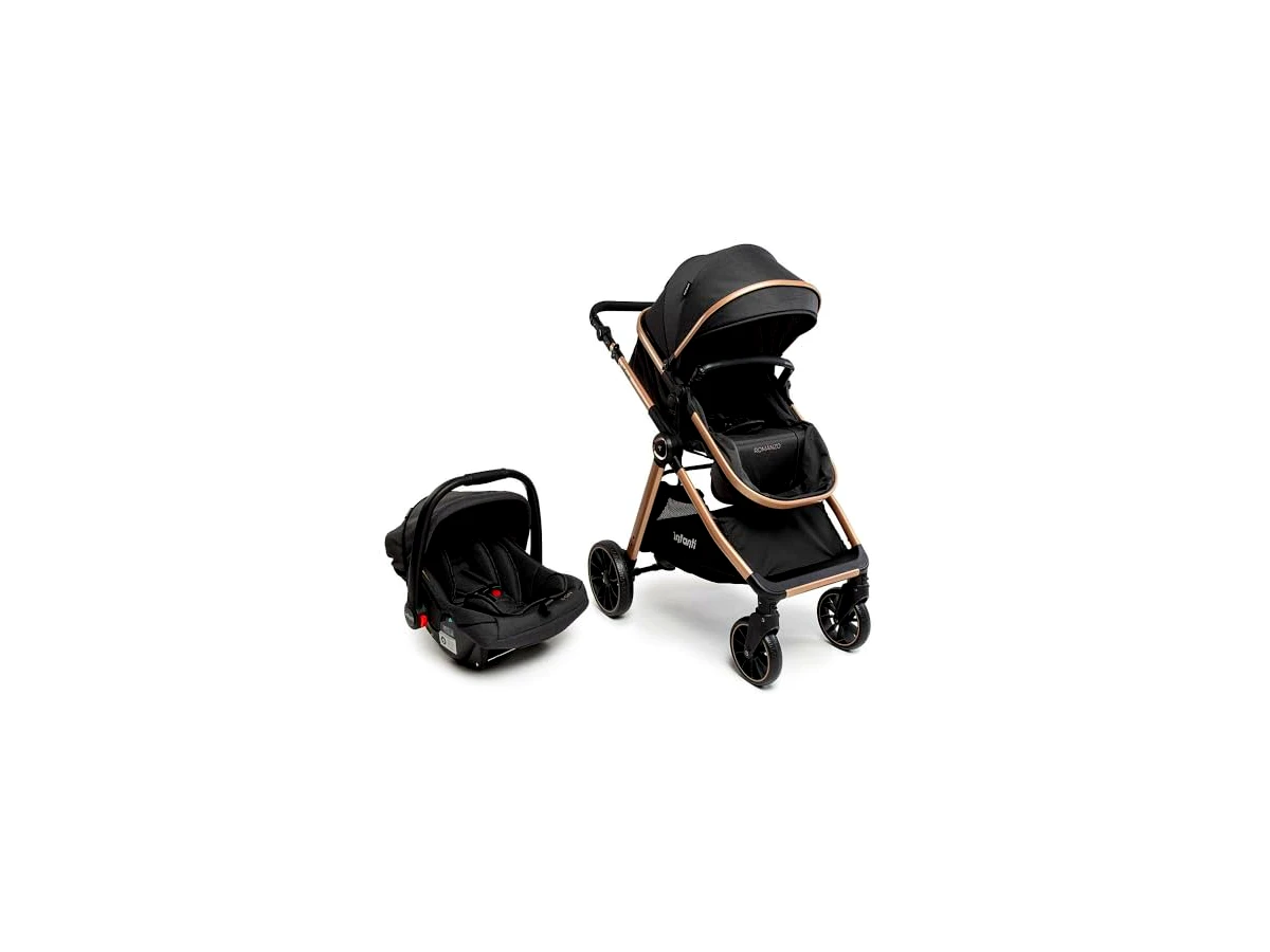 Infanti Romanzo Duo Preto e Bronze — carrinho com bebê-conforto