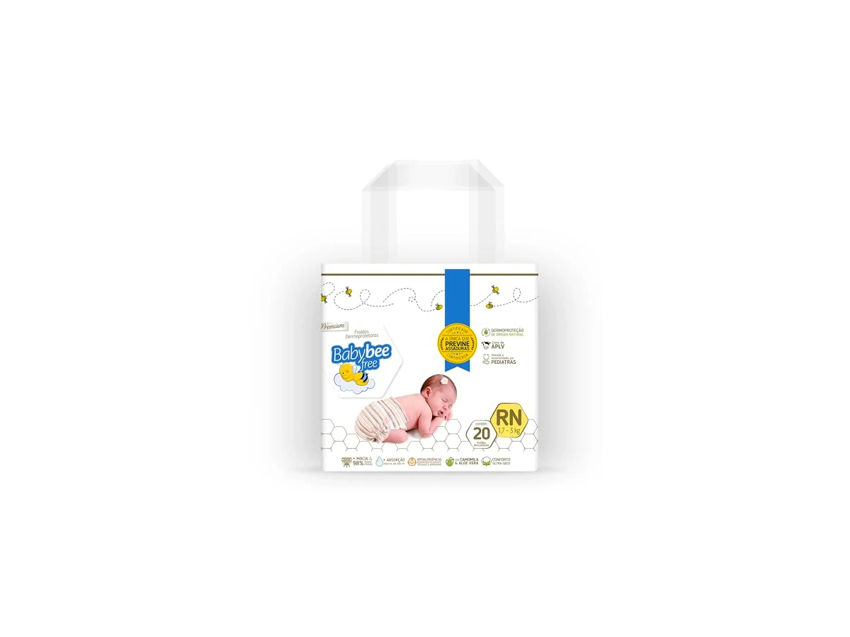 Baby Bee Free Fralda Dermoprotetora RN, pacote com 20 fraldas, para bebês de até 3 kg