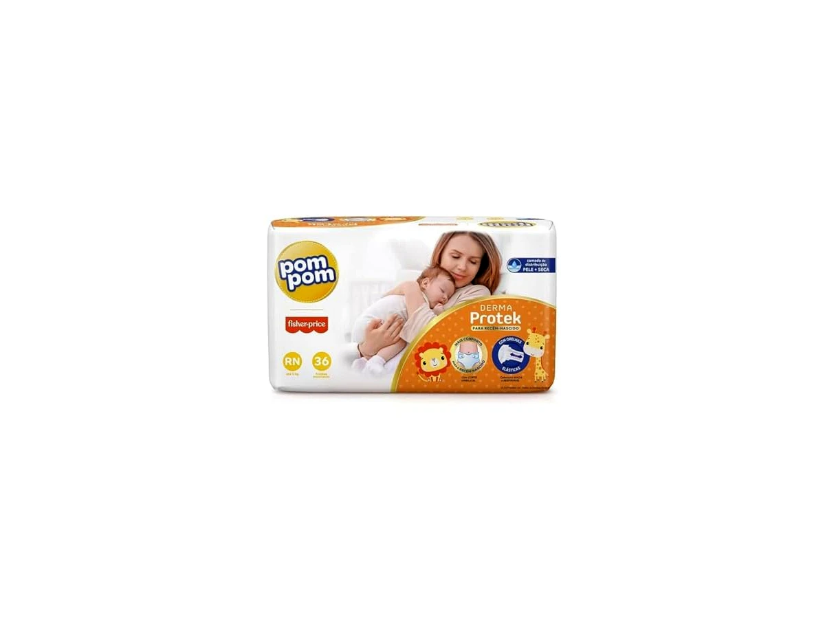 Fralda Pom Pom Derma Protek Recém-Nascido (RN) - Pacote com 36 Unidades