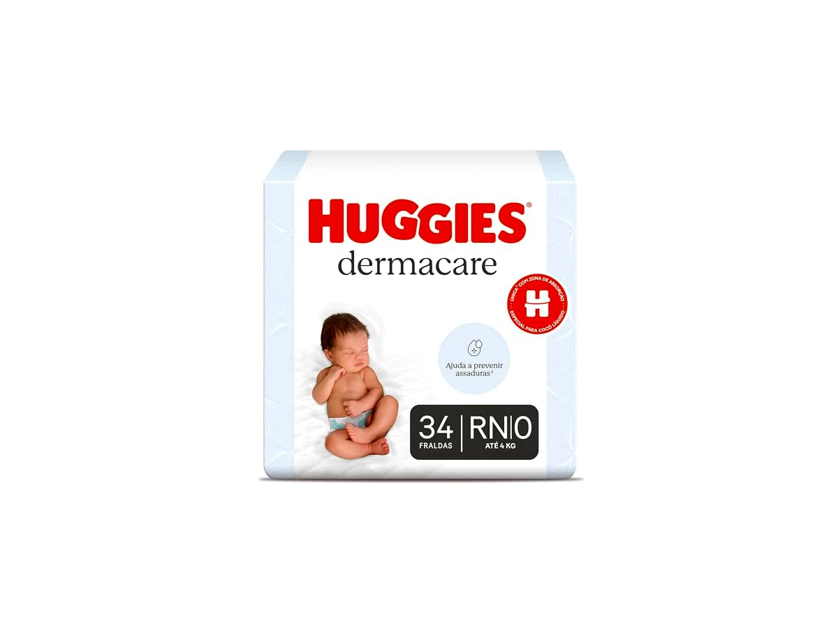 Huggies Premium Dermacare RN, pacote com 34 fraldas, para bebês de até 4 kg