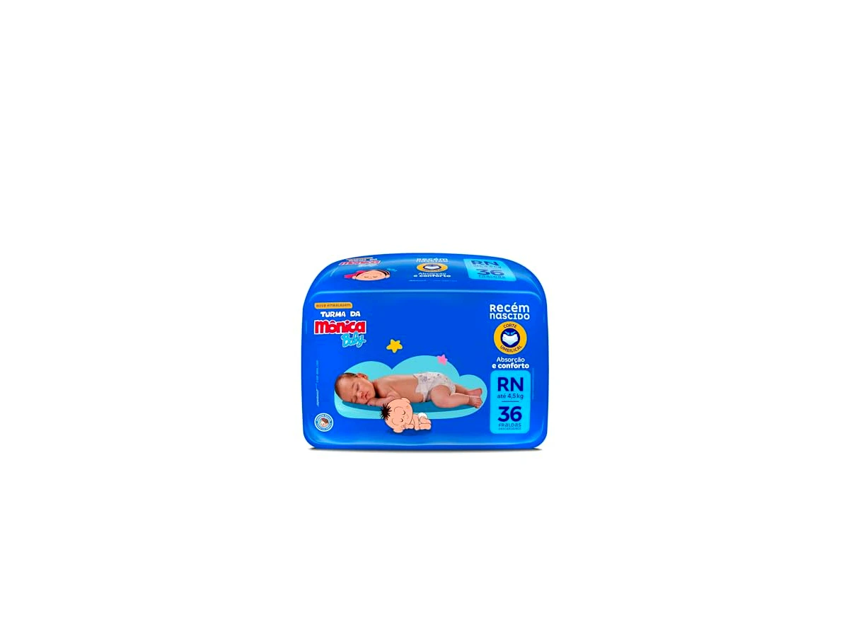 Turma da Mônica Baby Jumbo RN, pacote com 36 fraldas, para bebês de até 4,5 kg