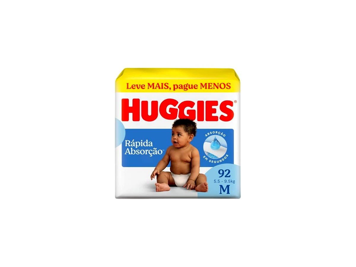 Huggies Tripla Proteção M, fralda aberta com fitas, pacote com 92 unidades
