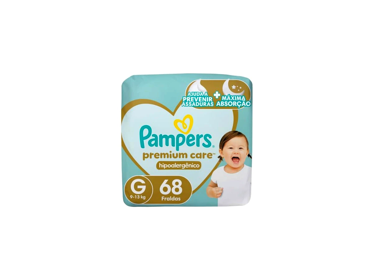 Pampers Premium Care G, fralda aberta com fitas, pacote com 68 unidades