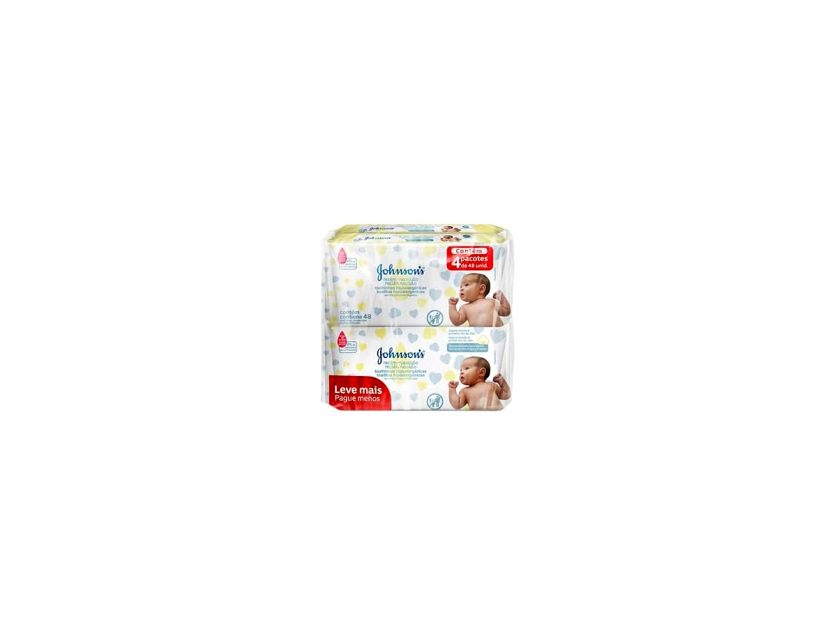 Johnson's Baby Lenços Umedecidos Recém-Nascido, kit com 4 pacotes de 48 unidades, 192 unidades totais