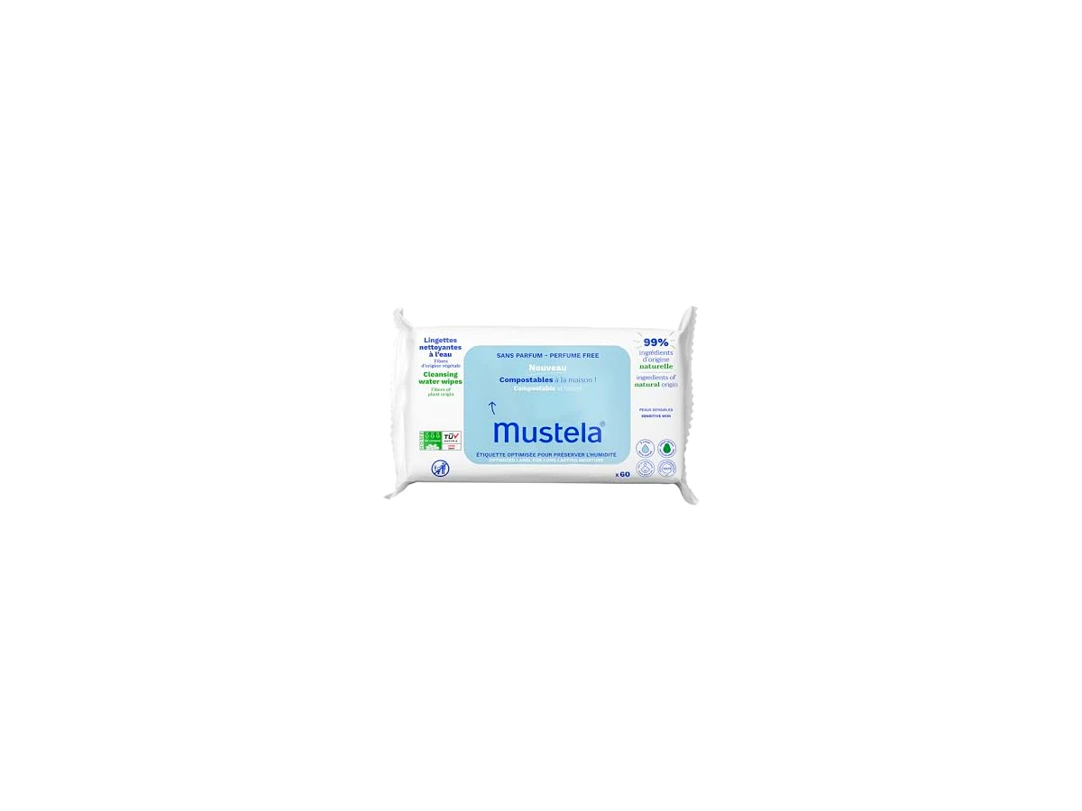Mustela Toalhas Umedecidas Compostáveis Sem Perfume, pacote com 60 unidades — versão sem fragrância, ASIN diferente da versão com perfume