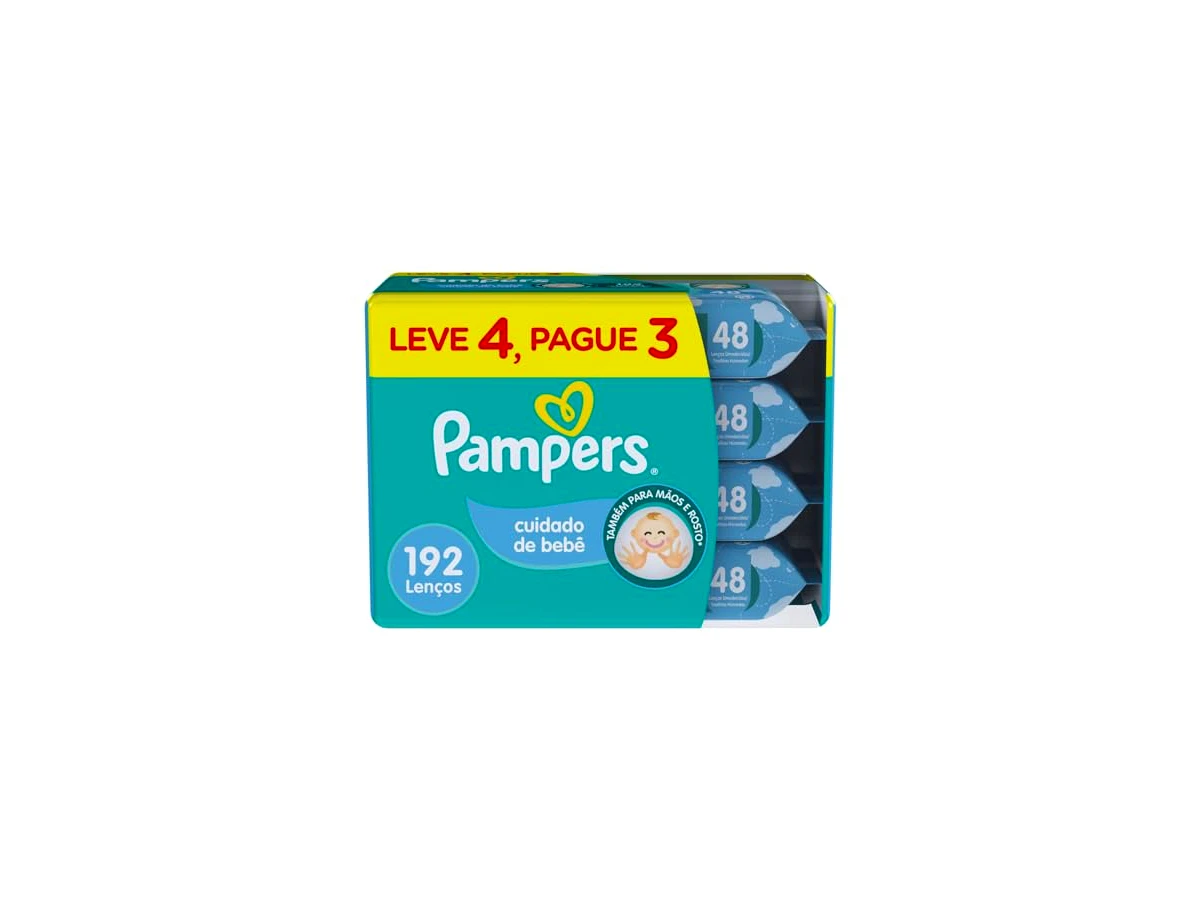 Pampers Cuidado de Bebê, kit com 4 pacotes de 48 unidades, 192 unidades totais