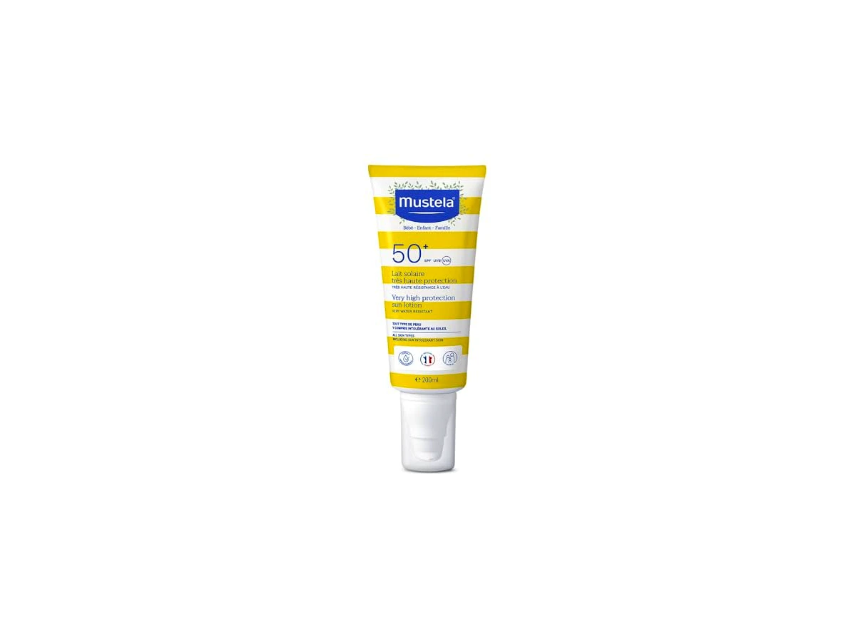 Mustela Protetor Solar FPS 50+, 200 ml — versão de 200 ml; não confundir com a nova Loção Solar FPS 60 de 100 ml